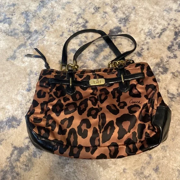 Black and brown leopard print Coach bag